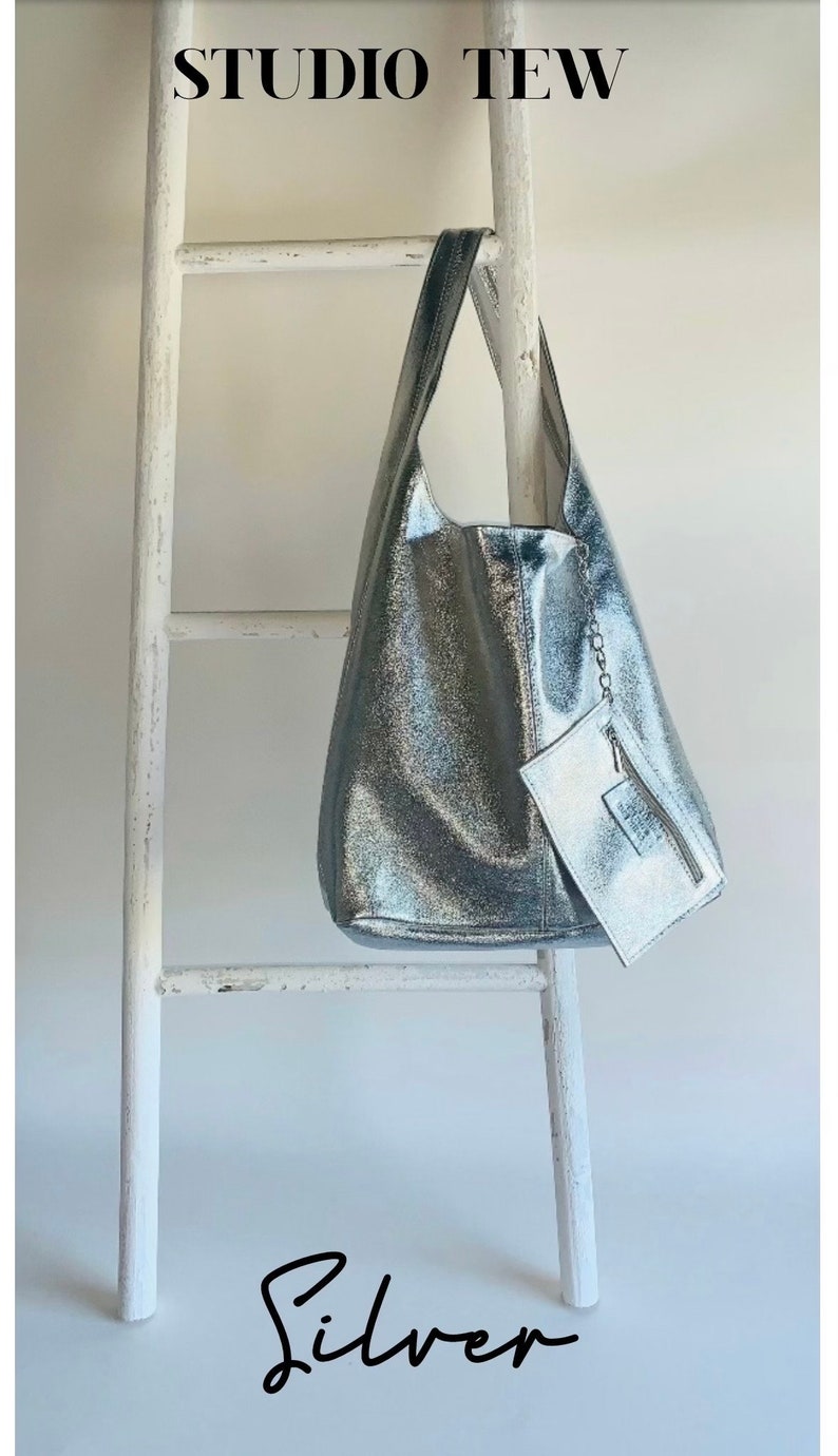 Metallic Leather Slouch Shoulder Bag, Silver Boho Bag, Rose Gold Bag, Gold Slouchy Bag, Shiny Bag, Metallic Bag, Unusual Gift image 5