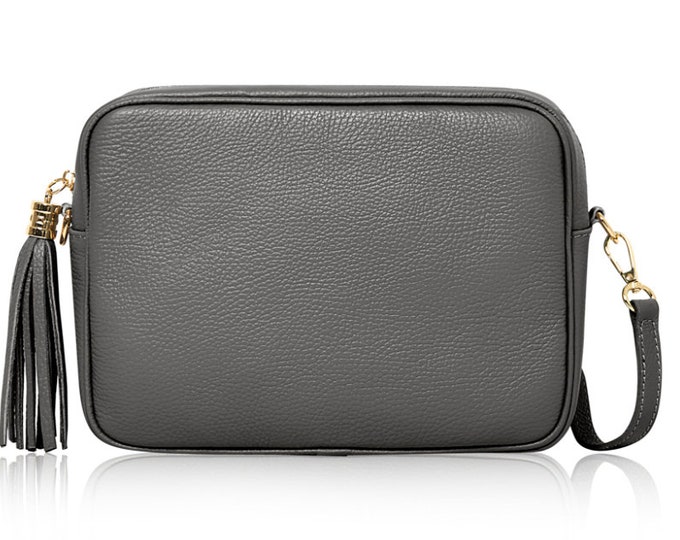 Large grey leather bag Etsy UK