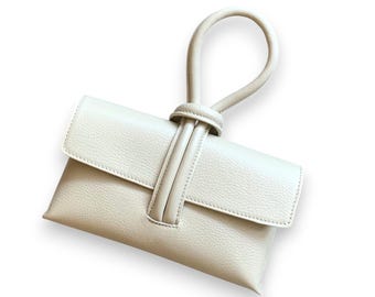 Personalised Light Beige Leather Clutch Bag: Handmade Italian Grab Bag - Claris