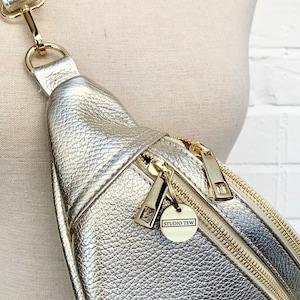 Gold Leather Oversized Bum Bag, Large Fanny Pack, Close to Body Bag, Small Leather Bag, Festival Bag, Women's Leather Bum Bag