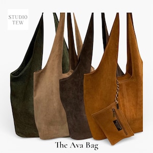 Personalised Italian Suede Hobo Bag: Slouchy Shoulder Boho Bag with Purse - Ava