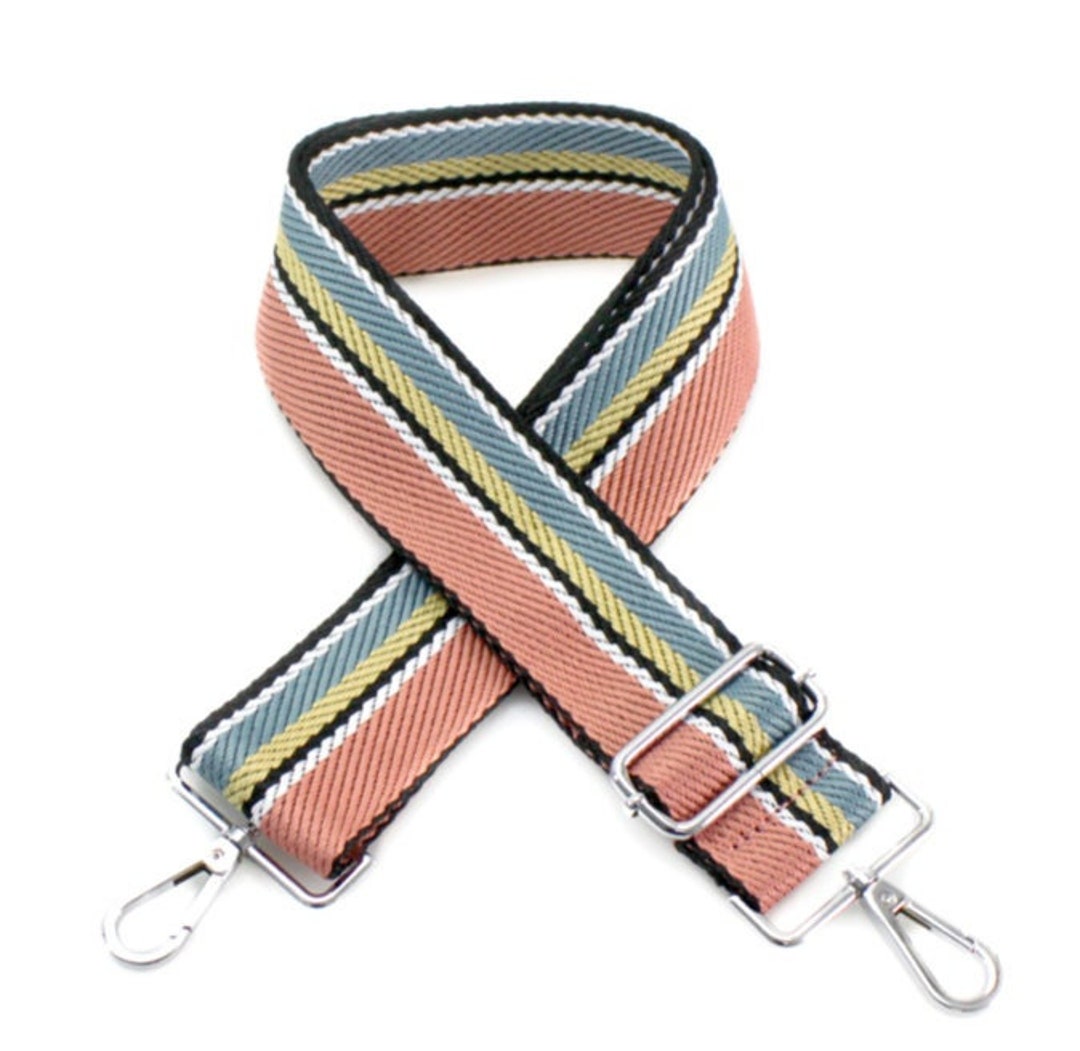 Peach & Blue Stripe Bag Strap, Silver Hardware Replacement Bag Strap