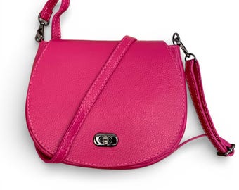 Fuchsia Leather Satchel Bag: Italian Leather Crossbody, Postman Style