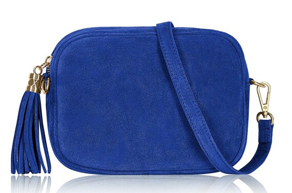 Royal Blue Suede Crossbody Bag Suede Bag Blue Camera Bag Tassel