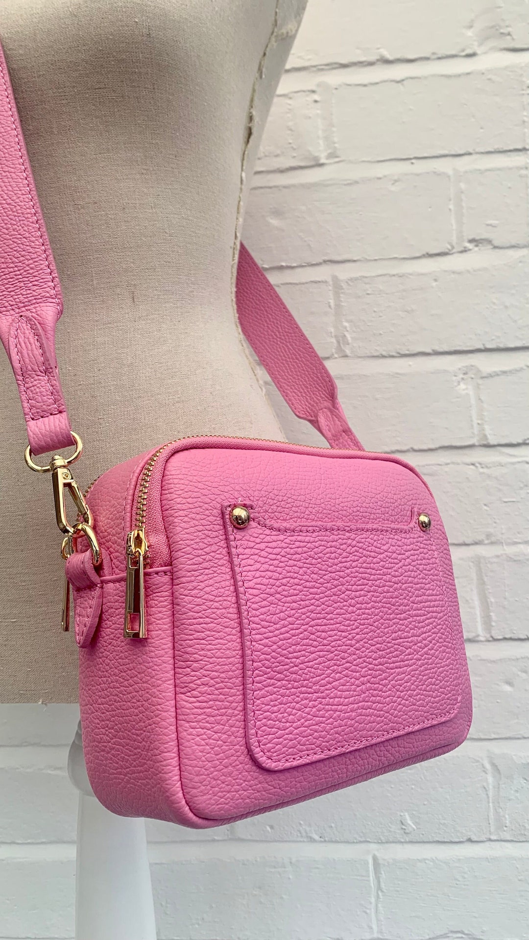 Leather Tassel Camera Style Crossbody Bag , Summer Colours Peachy Pink