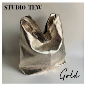 Metallic Leather Slouch Shoulder Bag, Silver Boho Bag, Rose Gold Bag, Gold Slouchy Bag, Shiny Bag, Metallic Bag, Unusual Gift image 1