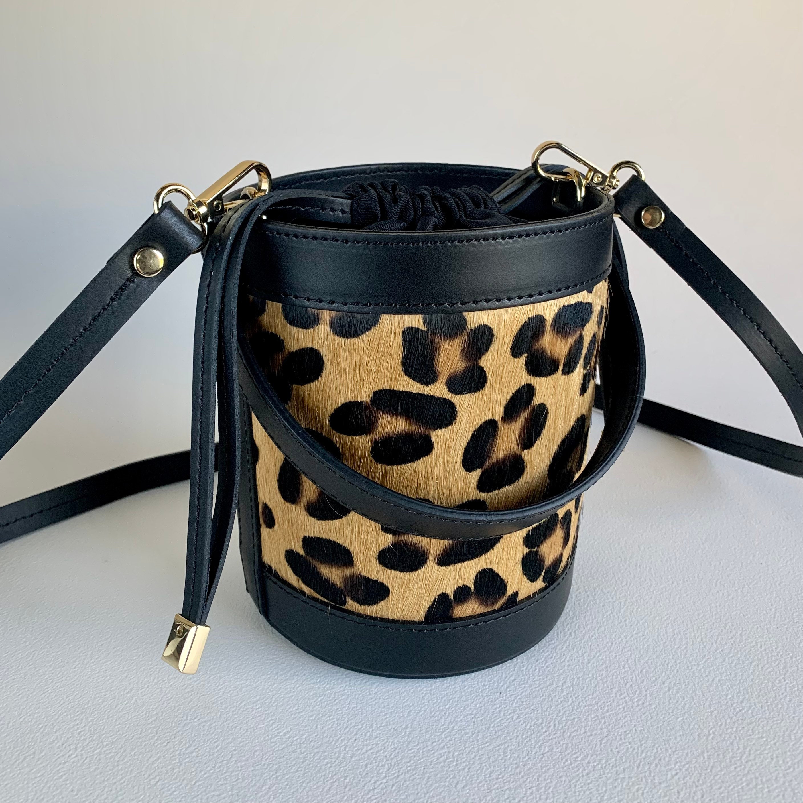 Leopard Bucket Bag, Vintage 80s Vinyl Shoulder Bag