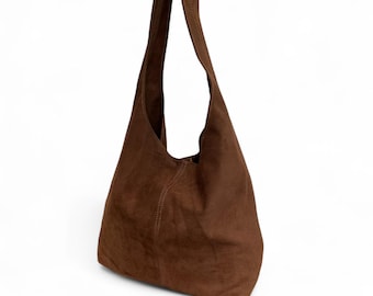 Personalised Brown Suede Hobo Bag with Purse: Italian Leather Slouchy Shoulder Bag - Charlie