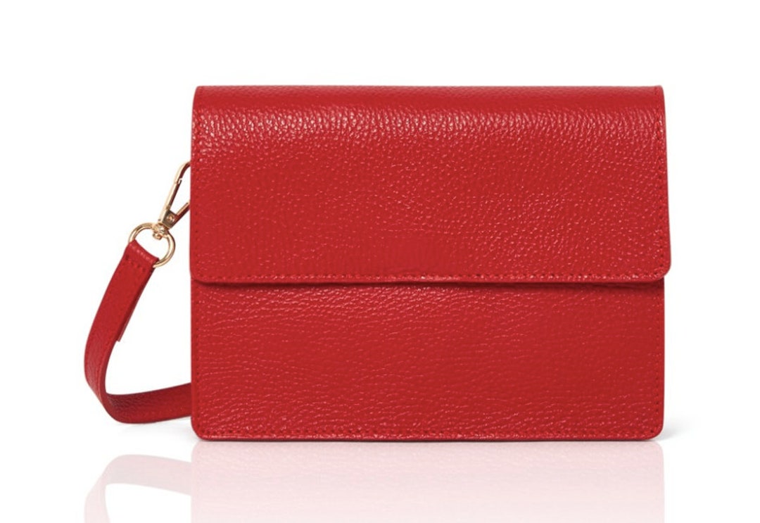 Red Leather Crossbody Bag, Square Red Bag, Party Bag, Womens Leather