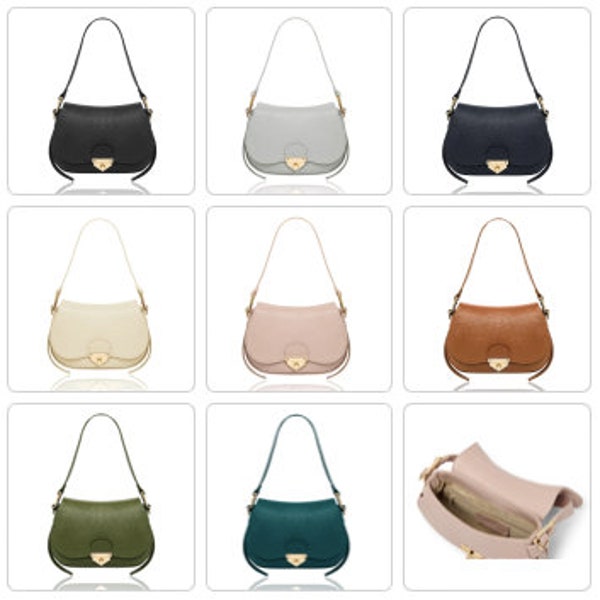 Stylish Leather Bag With Gold Hardware In Numerous Colours, Small Shoulder Bag, Night Out Bag, Clutch Bag, Shoulder Bag