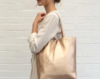 Bolso tote de piel metalizada: bolso tote italiano hecho a mano
