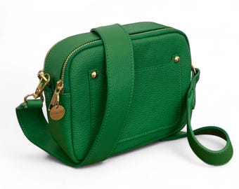 Green Leather Camera Bag, Crossbody for Women, Small Shoulder - Victoria