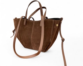 Brązowa torba na ramię ze zamszu – włoska skórzana torba, designerska torebka