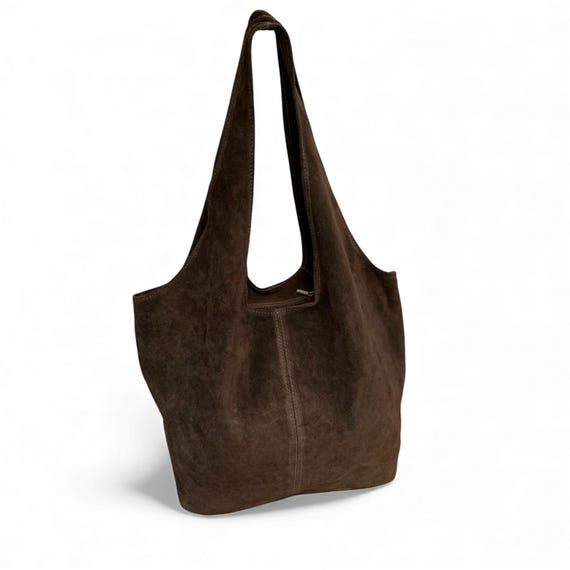 Dark Brown Suede Slouchy Shoulder Bag - Ava
