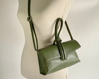 Olive Green Leather Clutch Bag Crossbody Bag, Green Grab Bag, Wedding Bag, Women's Accessories, Bridesmaid Bag, Unusual Bag, Green Party Bag