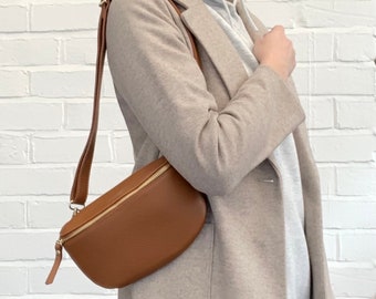 Gürteltasche aus hellbraunem Leder: Ledergürteltasche - Mittelgroß Aurora