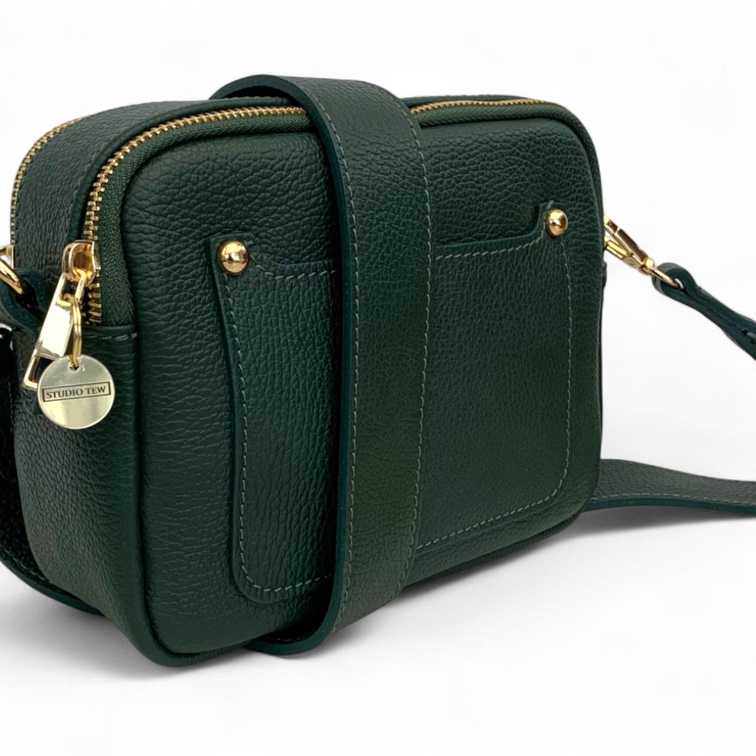 Dark Green Leather Crossbody Bag, Italian Leather Handbag