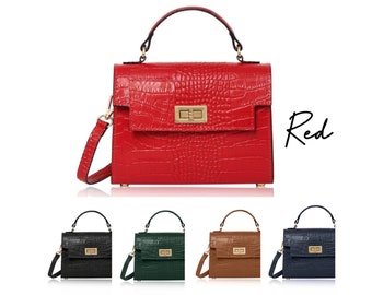 Crocodile Print Leather Handbag In Numerous Colours, Stylish Handbag, Small Grab Bag
