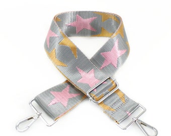 Canvas Bag Strap - Pink & Gold Star