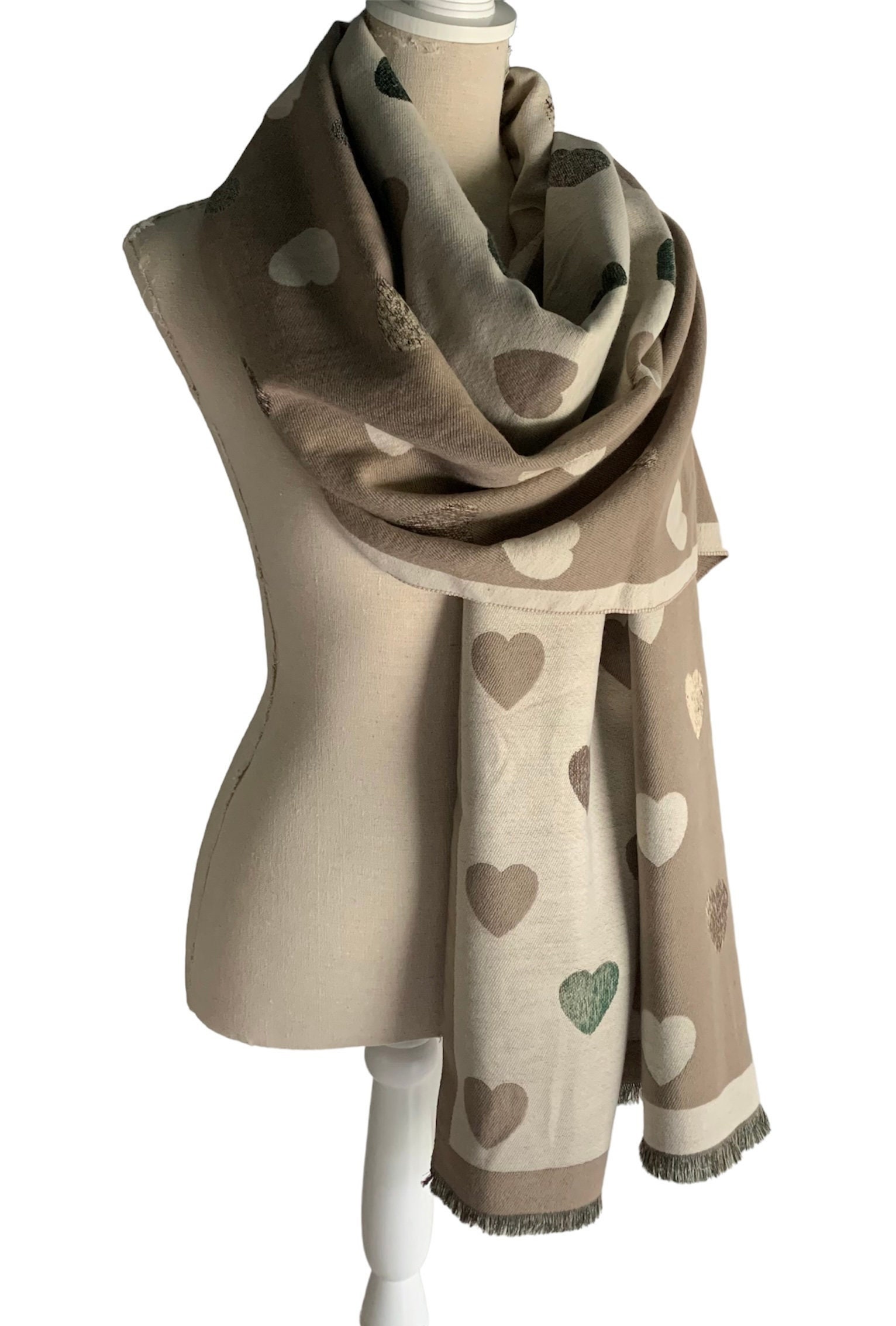 Burberry Heart Print Giant Check Reversible Cashmere Scarf
