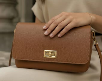 Personalised Tan Leather Bag,  Brown Leather Purse - Athena