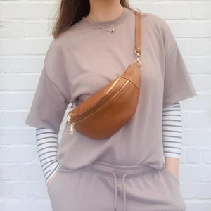 Tan Italian Leather Bum Bag: Brown Fanny Pack, Travel Belt Bag