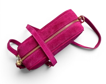 Personalised Fuchsia Suede Crossbody Bag: Pink Tassel Camera Bag