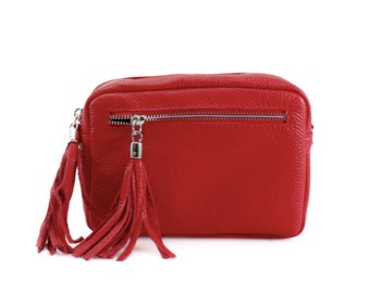 Sac Mix & Match en cuir rouge, sac photo, cadeau de demoiselle d'honneur, sac de demoiselle d'honneur, sac de mariage en cuir, sac lumineux