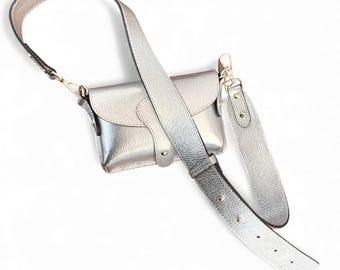 Silver Italian Leather Crossbody Bag, Festival Bum Bag - Vogue
