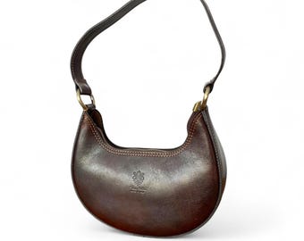 Rich Brown Italian Leather Crescent Bag, Half Moon Bag
