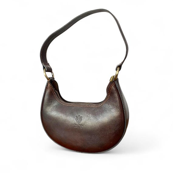 Rich Brown Italian Leather Crescent Bag, Half Moon Bag: Bridget