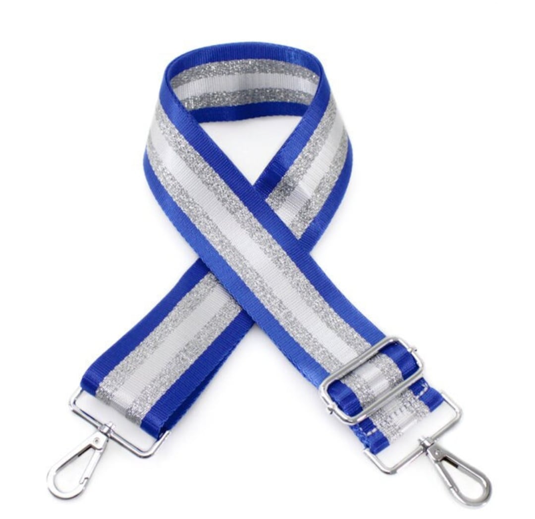 Royal Blue & Silver Canvas Bag Strap, Replacement Bag Strap, Stripe