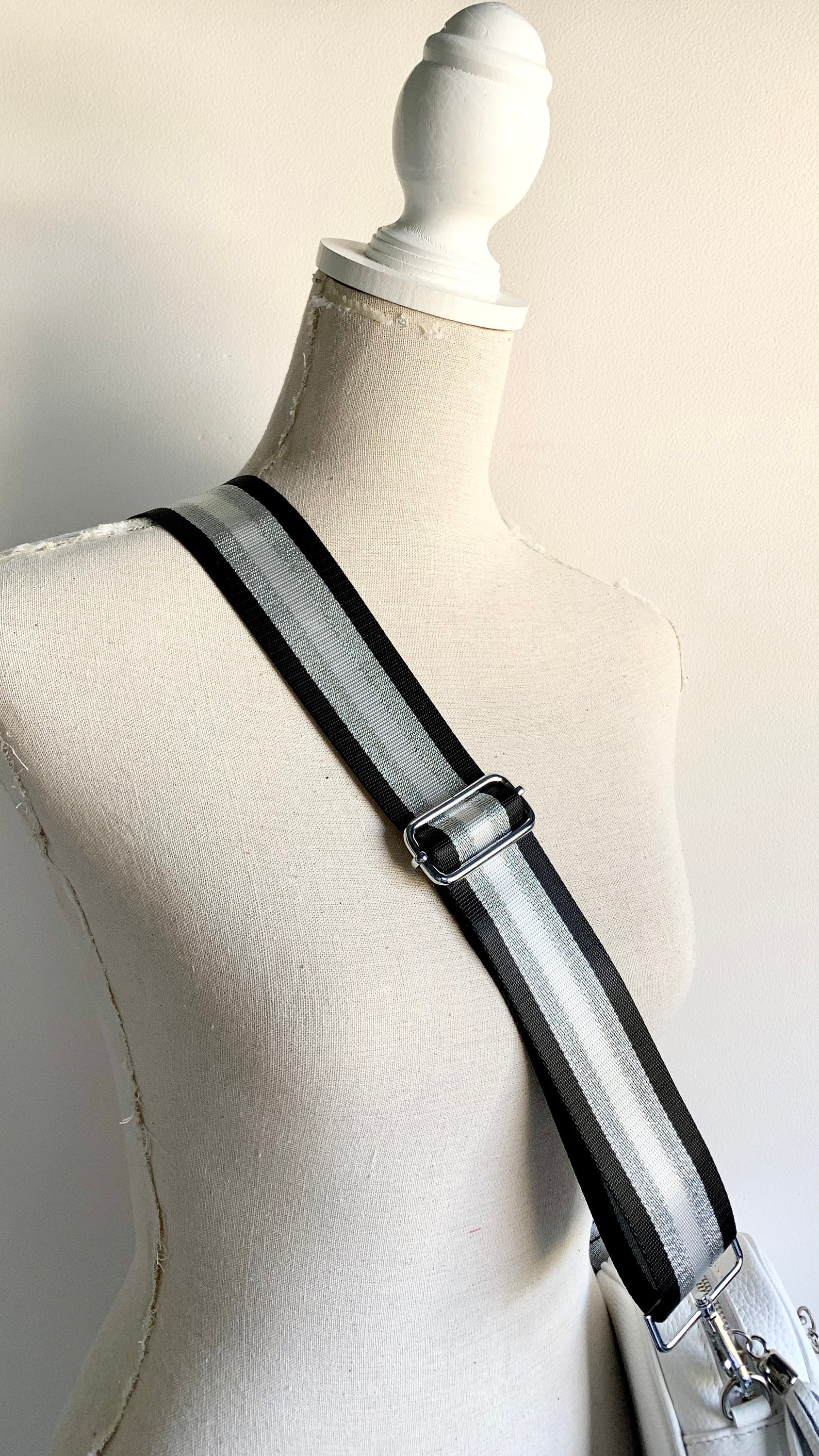 Bally Tommas Striped Canvas Replacement Strap Black Cream Adjustable Shoulder Amazon.com | Purse Strap Replacement Crossbody Wide Shoulder  main image 3
