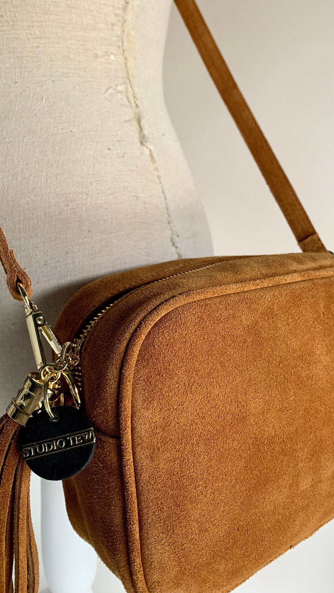 Tan Suede Crossbody Bag, Suede Bag, Camera Bag, Tassel Bag, Wedding Bag