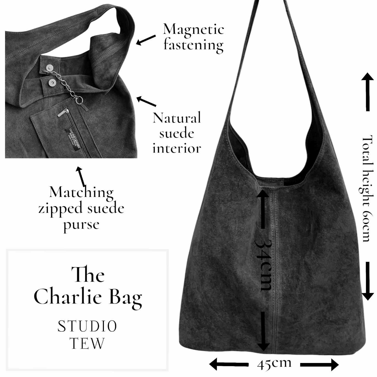 Personalised Black Italian Suede Hobo Bag: Slouchy Shoulder Bag