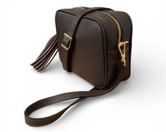 Dark Brown Italian Leather Crossbody Bag with Tassel - Darcy - Free Personalisation