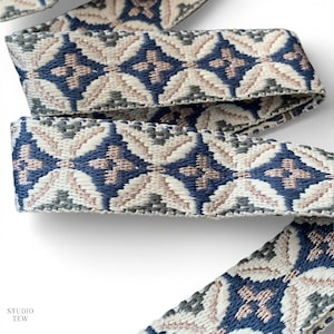 Beige & Blue Bag Strap, Purse Strap: Gold Hardware