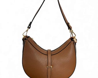 Tan Leather Crescent Bag: Handmade Italian Leather Handbag - Francie