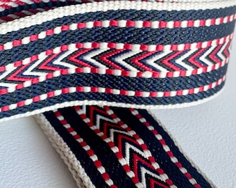 Boho Canvas Bag Strap, Replacement Bag Strap, Navy & Red Print Bag Strap, Adjustable Handbag Strap