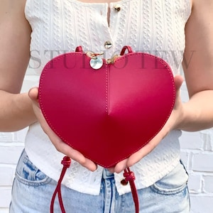 Fuchsia Pink Love Heart Leather Bag, Valentines Day Bag, Pink Small Bag, Unusual Bag, Heart Bag, Love