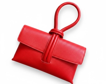 Personalised Red Italian Leather Clutch Bag: Handmade Clutch - Claris