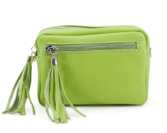 Lime groene lederen tas Mix & Match tas met riem, cameratas, bruidsmeisje cadeau, bruidsmeisje tas, lederen bruiloft tas, heldere tas