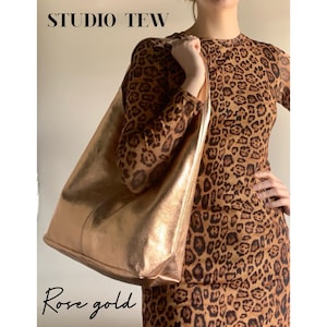 Metallic Leather Slouch Shoulder Bag, Silver Boho Bag, Rose Gold Bag, Gold Slouchy Bag, Shiny Bag, Metallic Bag, Unusual Gift image 2