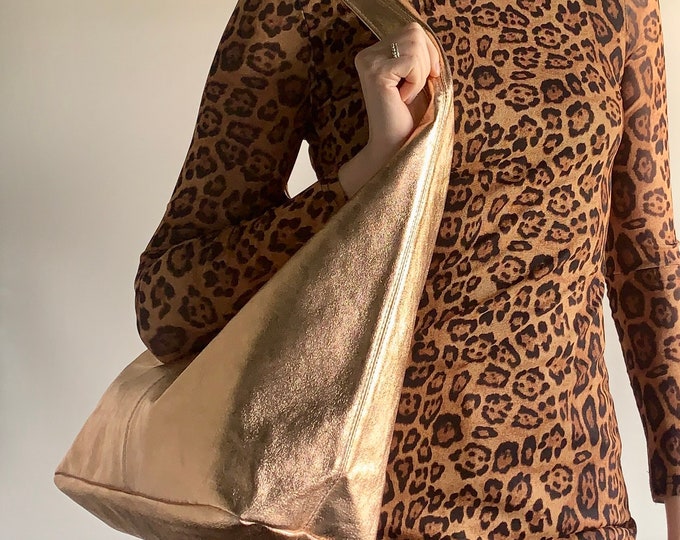Metallic Leather Slouch Bag: Silver Boho Shoulder Bag