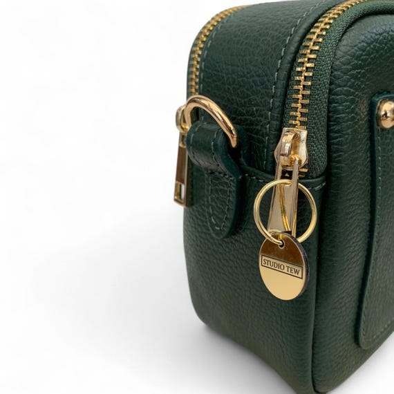 Personalised Dark Green Leather Crossbody Bag, Italian Leather