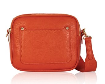 Orange Leder Crossbody Tasche, Leder Schultertasche, Stilvolle Tasche, Alltagstasche, Damenhandtasche, 3. Jahrestag, Ledergeschenk