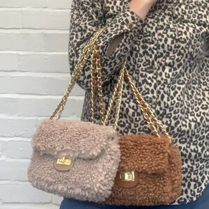 Leather Flap Linked Stylish Bag Faux Beige Chain