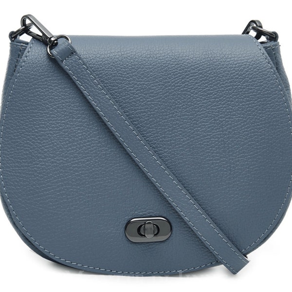 Blue Leather Satchel Bag, Small Blue Bag, Postman Style Bag, Wedding Bag, Small Leather Crossbody Bag
