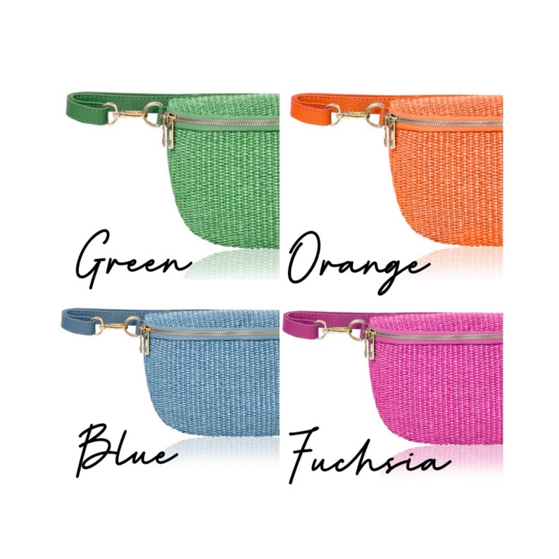 Straw Fanny Pack In Numerous Colours, Beach Bum Bag, Close to Body Bag, Holiday Bag, Festival Bag, Summer Leather Bum Bag image 5