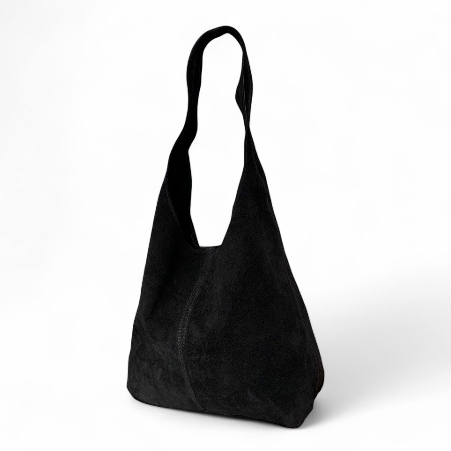 Personalised Black Italian Suede Hobo Bag: Slouchy Shoulder Bag